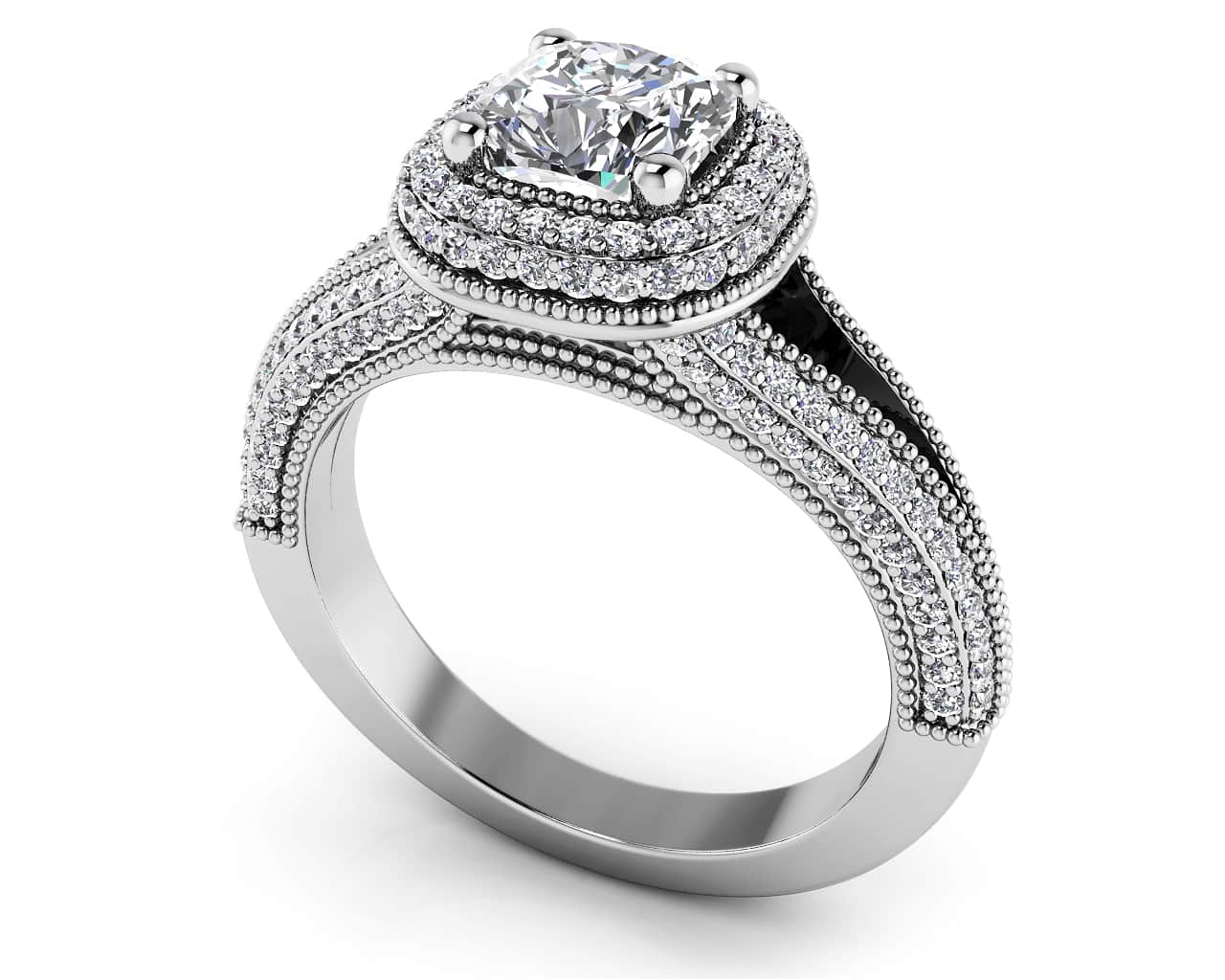 Milgrain Cushion Cut Halo Ring Lab-Grown Diamond with 2.70 ct. (2.00 ct. center diamond)