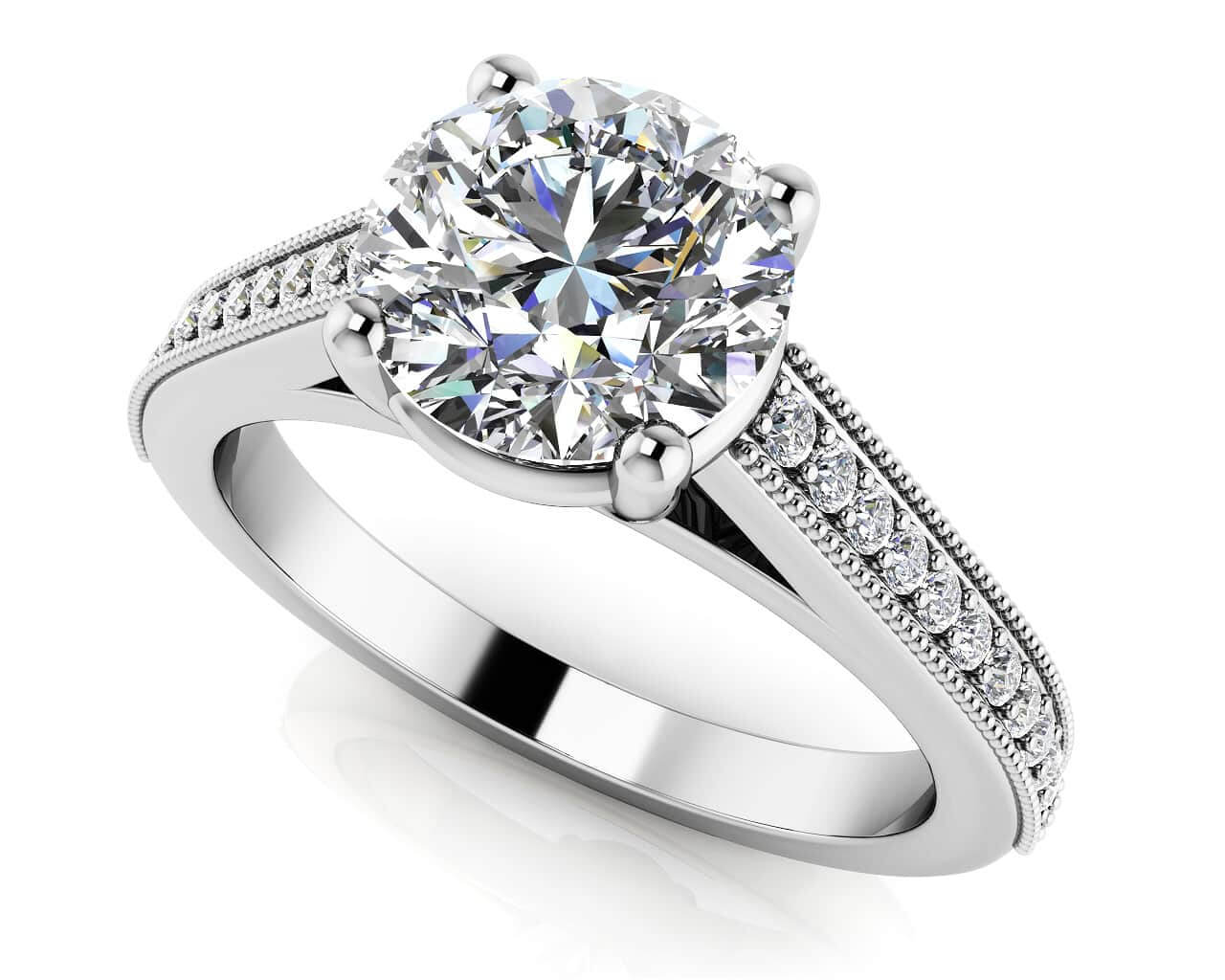 Milgrain Detailed Diamond Engagement Ring with 1.65 ct. (1.50 ct. center diamond)