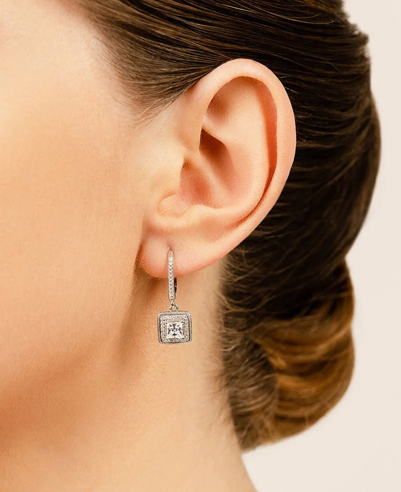 Milgrain Princess Cut Diamond Drop Lab-Grown Diamond Earrings with 1.55 ct. (2X0.60 ct. center diamonds) - Image 4