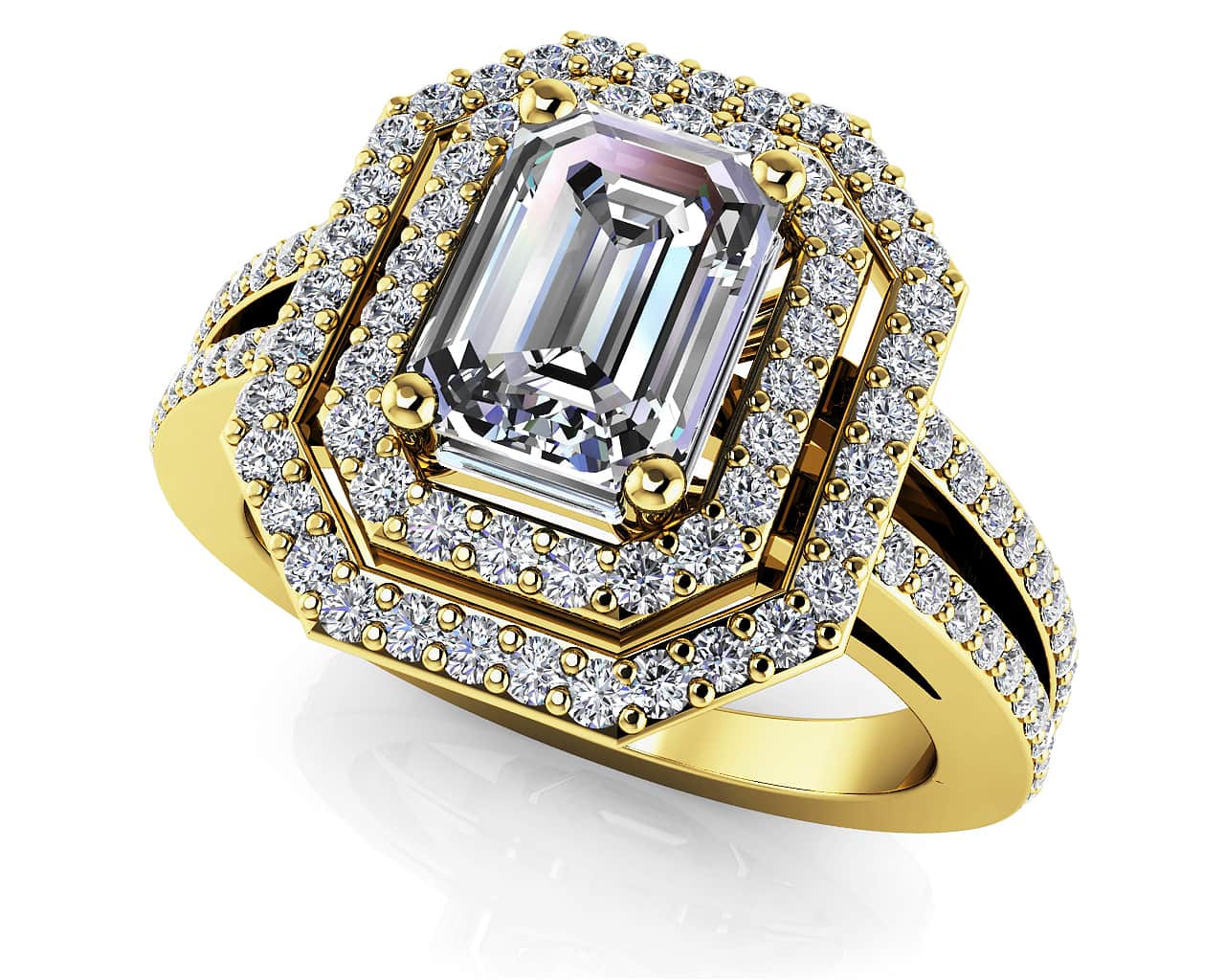 Modern Emerald Cut Double Halo Ring Diamond  with 1.53 ct. (1.00 ct. center diamond) - Image 2