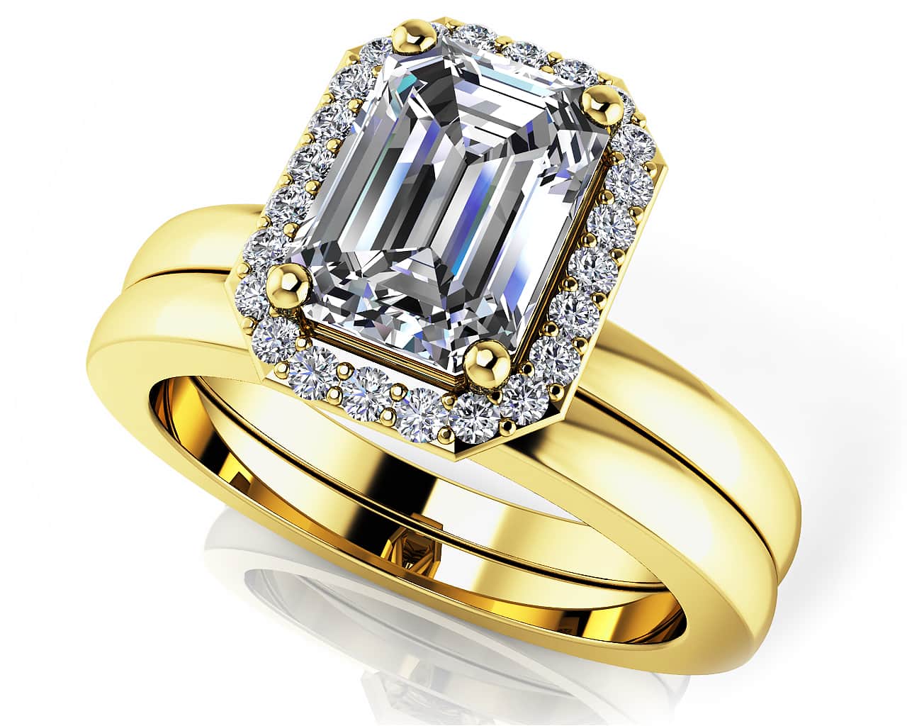 Modern Grace Emerald Wedding Ring Set Diamond with 1.64 ct. (1.50 ct. center diamond) - Image 2