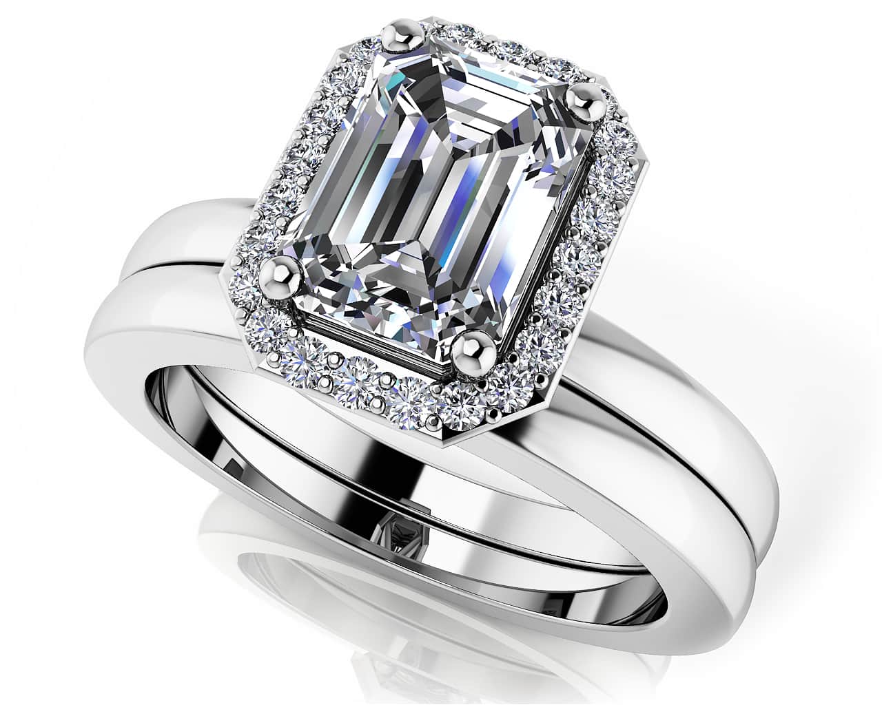 Modern Grace Emerald Wedding Ring Set Lab-Grown Diamond with 1.12 ct. (1.00 ct. center diamond)