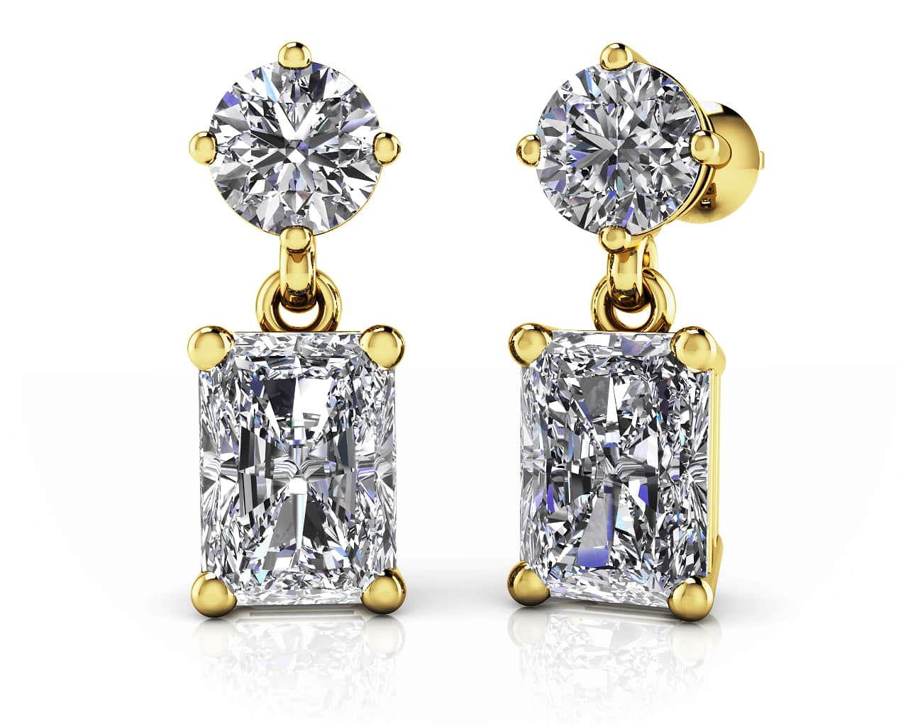 Modern Twist Emerald Cut Drop Diamond Earrings with 2.07 ct.(finished) 6.5x4.5mm, 4.25mm - Image 2