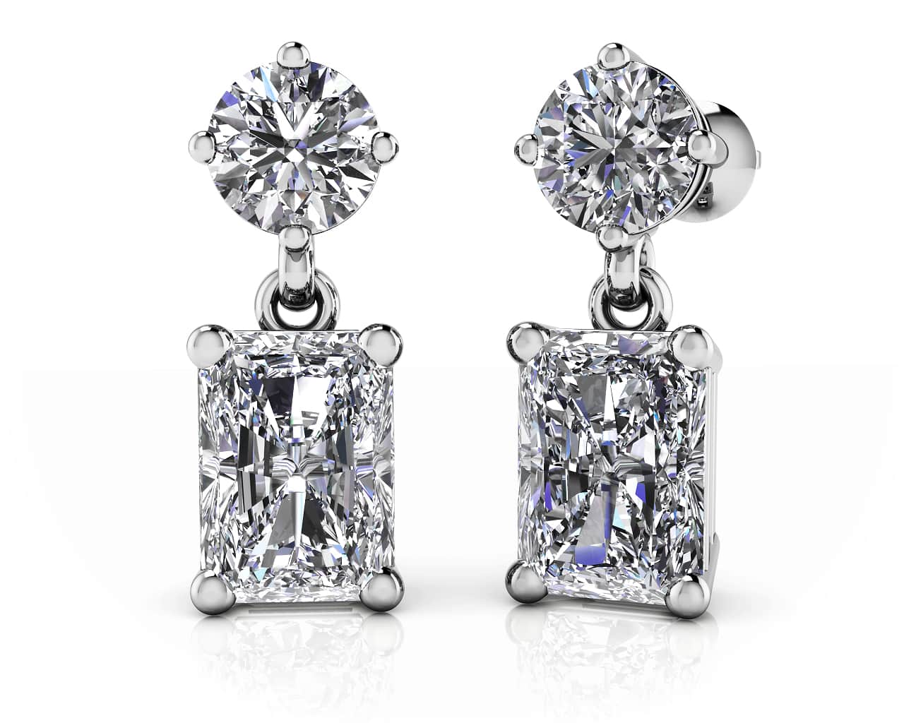 Modern Twist Emerald Cut Drop Lab-Grown Diamond Earrings with 2.07 ct.(finished) 6.5x4.5mm, 4.25mm
