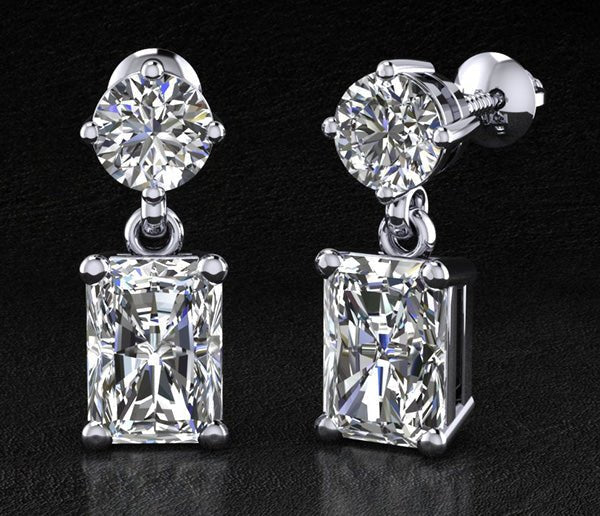 Modern Twist Emerald Cut Drop Lab-Grown Diamond Earrings with 2.70 ct.(finished) 7x5mm, 4.5mm - Image 5