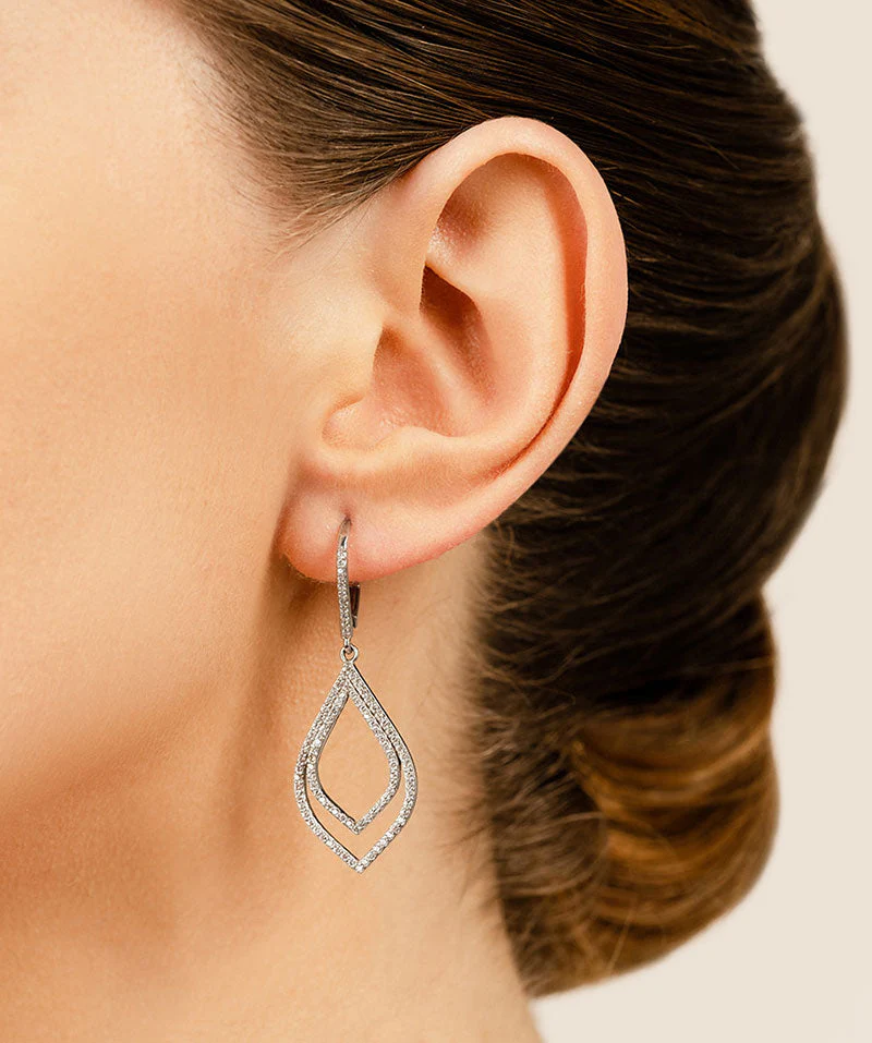 Open Double Leaf Diamond Drop Diamond Earrings with 1.22 ct.(finished) 1.0mm, 1.1mm - Image 4