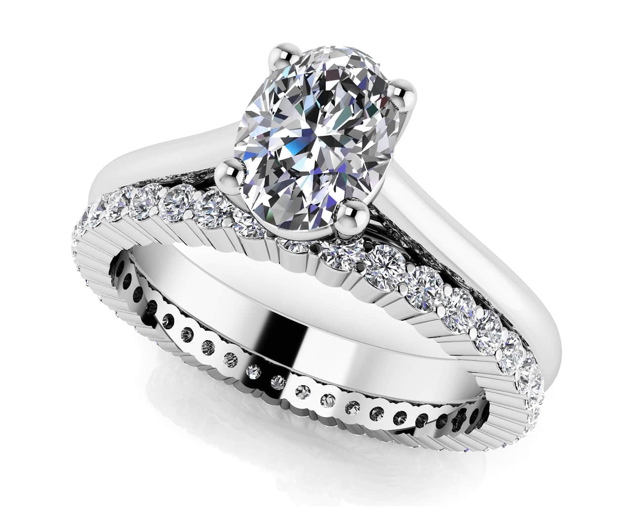 Oval Diamond Cathedral Solitaire And Eternity Set Diamond with 1.12 ct. (0.60 ct. center diamond)