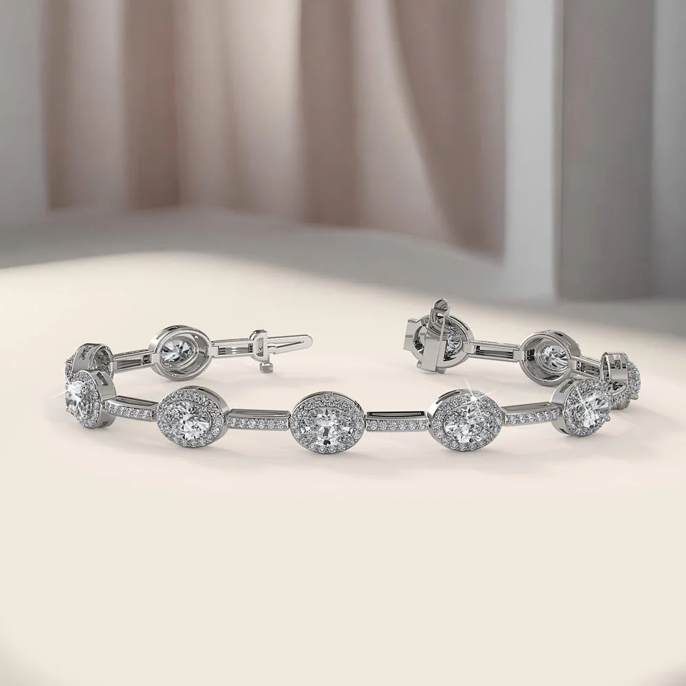 Oval Halo Diamond Bracelet with 11.92 ct.(finished) 7x5mm, 1.2mm - Image 3