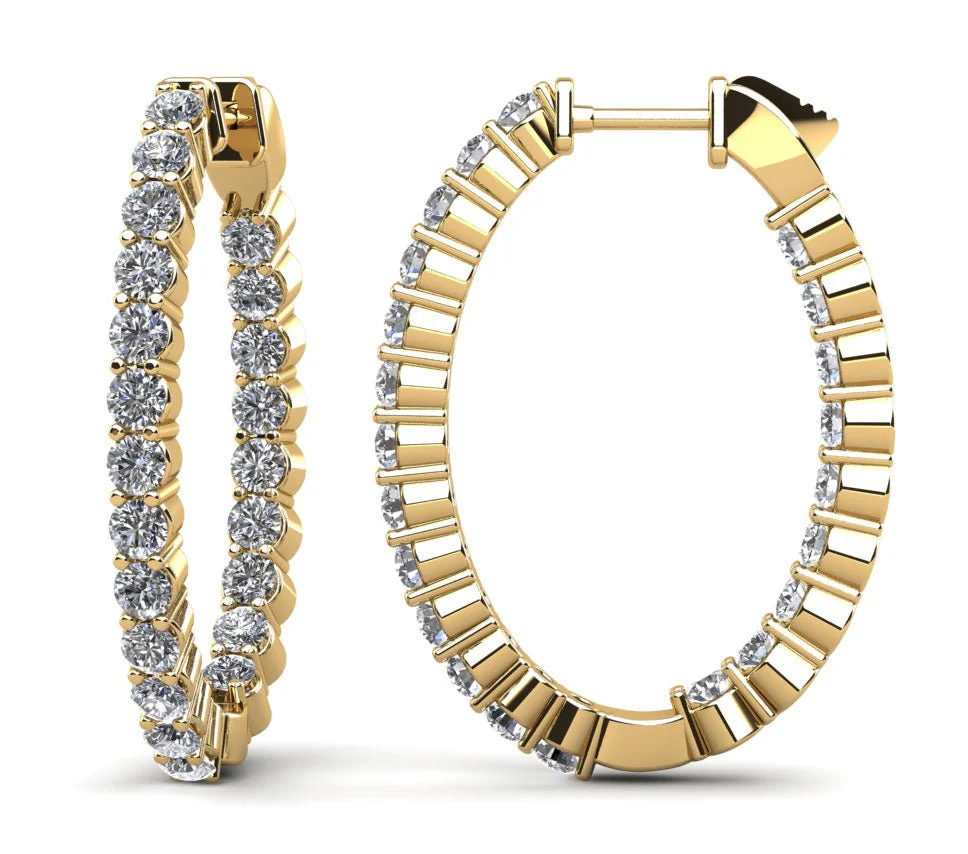 Oval Shaped Classic Diamond Hoop Earrings Medium Diamond  with 3.00 ct.(finished) 2.5mm - Image 2