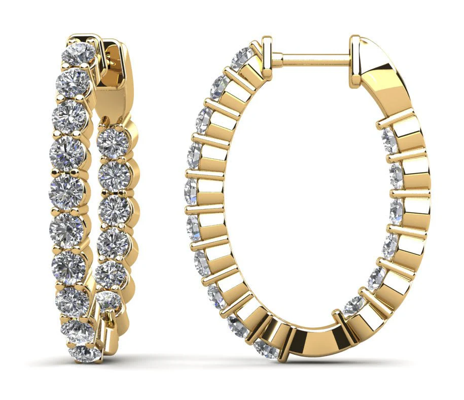 Oval Shaped Classic Diamond Hoop Earrings Petite Lab-Grown Diamond  with 0.90 ct.(finished) 1.5mm - Image 2