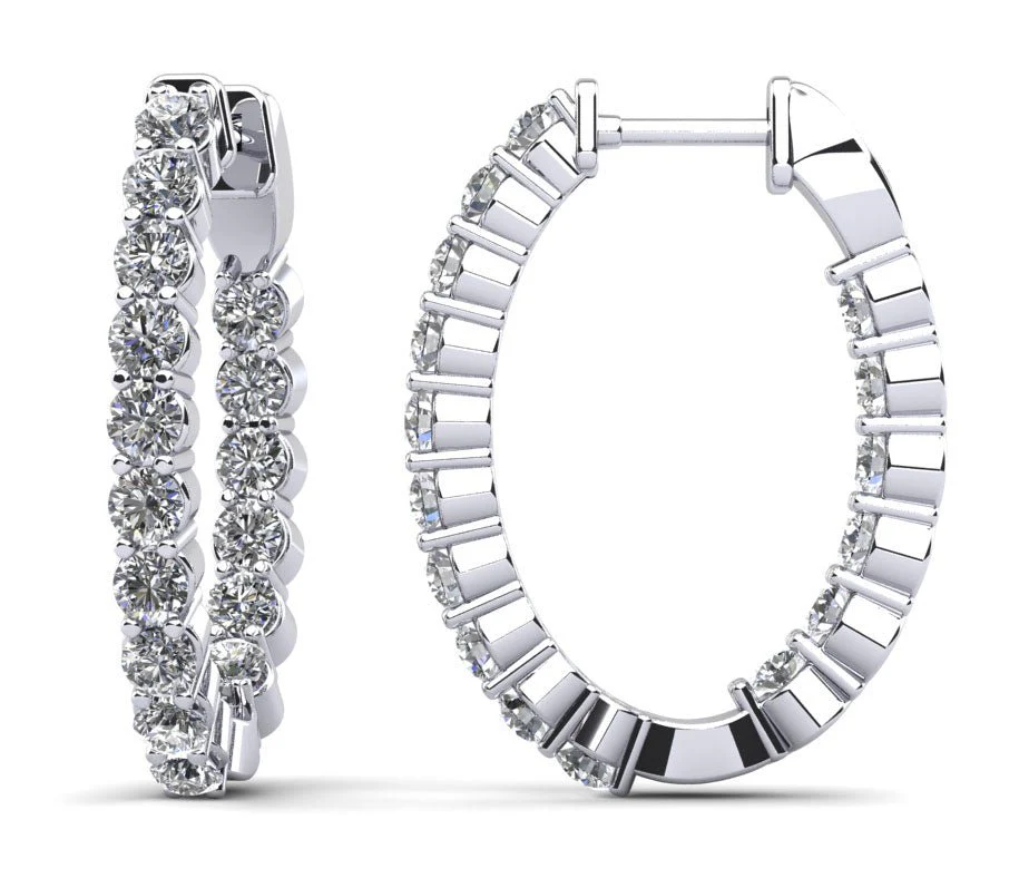 Oval Shaped Classic Diamond Hoop Earrings Petite Lab-Grown Diamond with 1.52 ct.(finished) 2mm