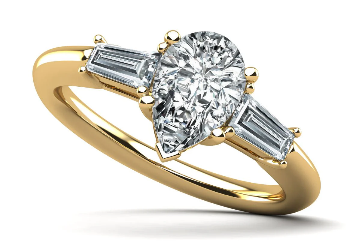 Pear and Baguette Three Stone Lab-Grown Diamond Engagement Ring with 0.76 ct. (0.50 ct. center diamond) - Image 2