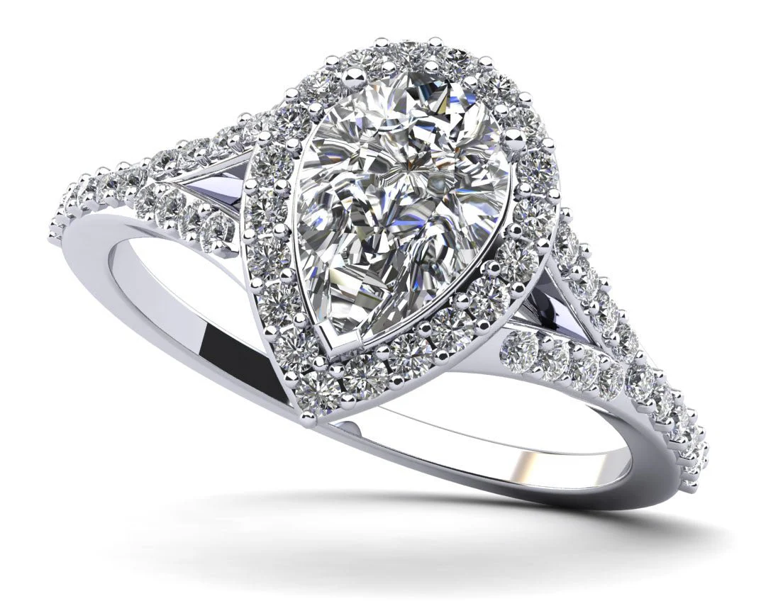 Pear Shape Halo Diamond Engagement Ring with 1.38 ct. (1.00 ct. center diamond)