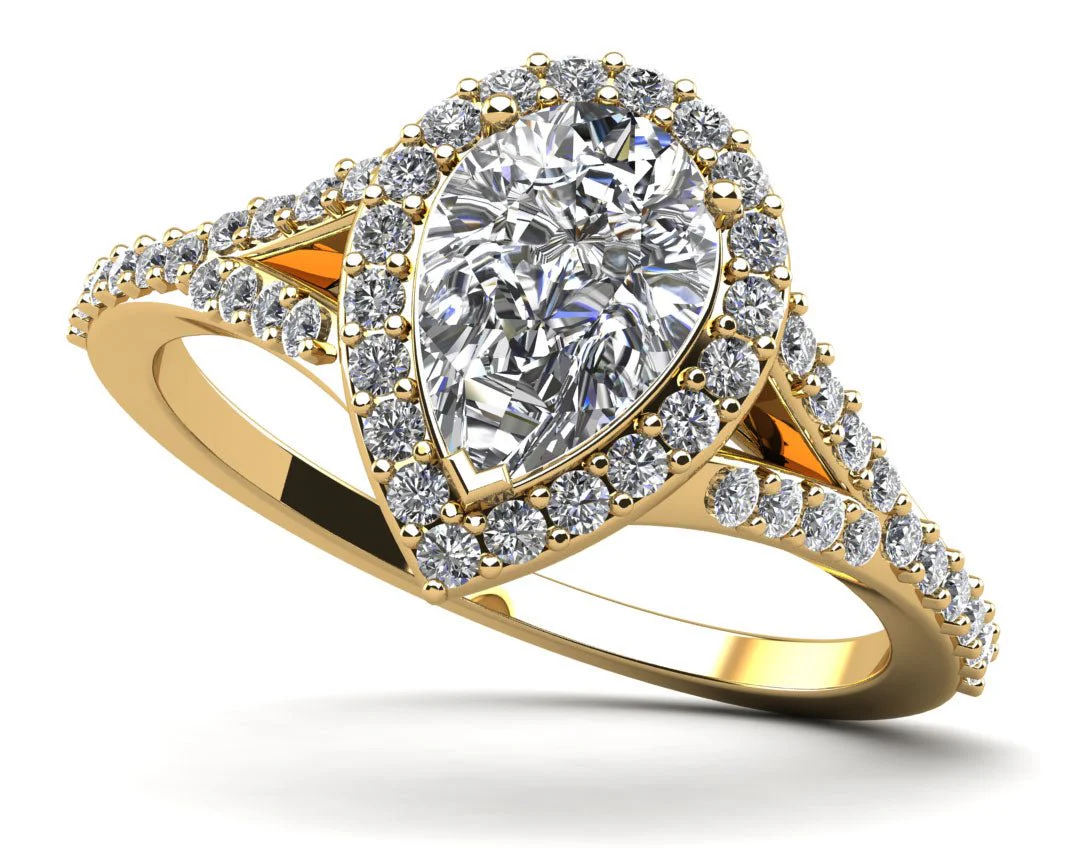 Pear Shape Halo Diamond Engagement Ring with 1.38 ct. (1.00 ct. center diamond) - Image 2