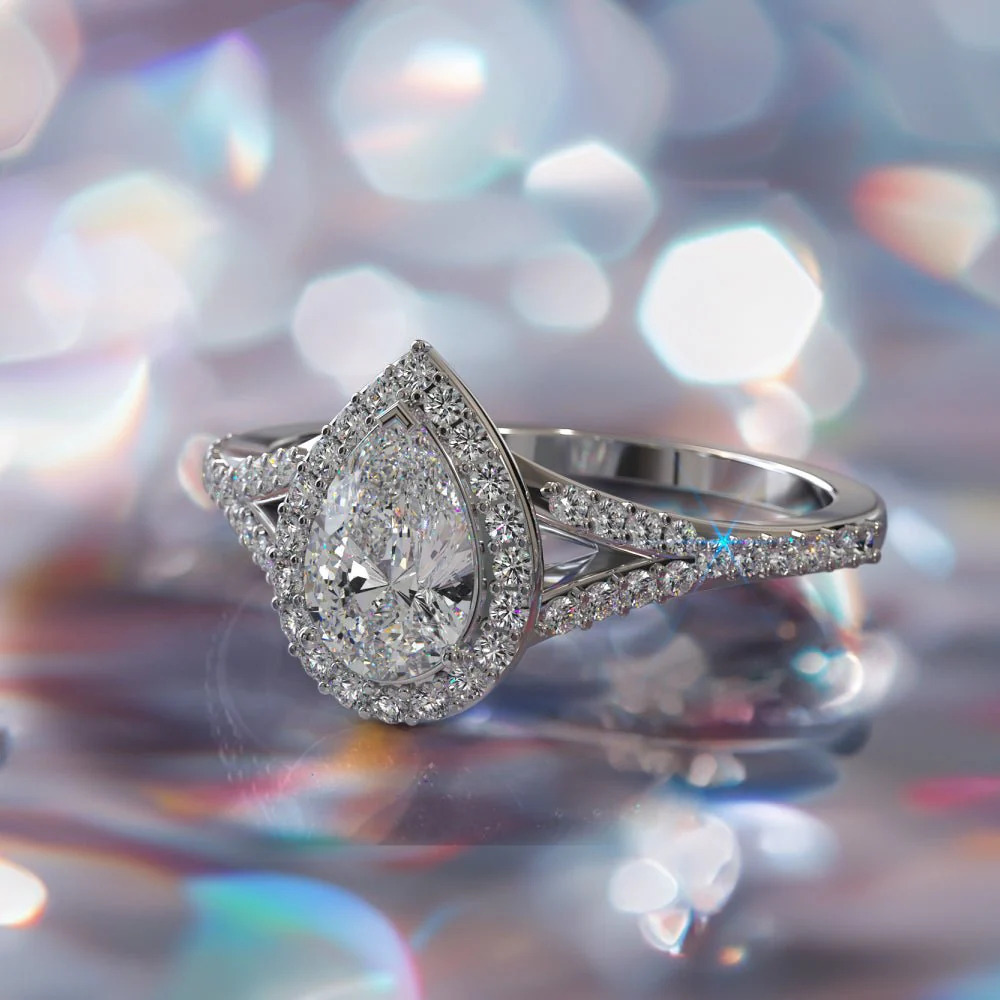 Pear Shape Halo Diamond Engagement Ring with 1.38 ct. (1.00 ct. center diamond) - Image 3