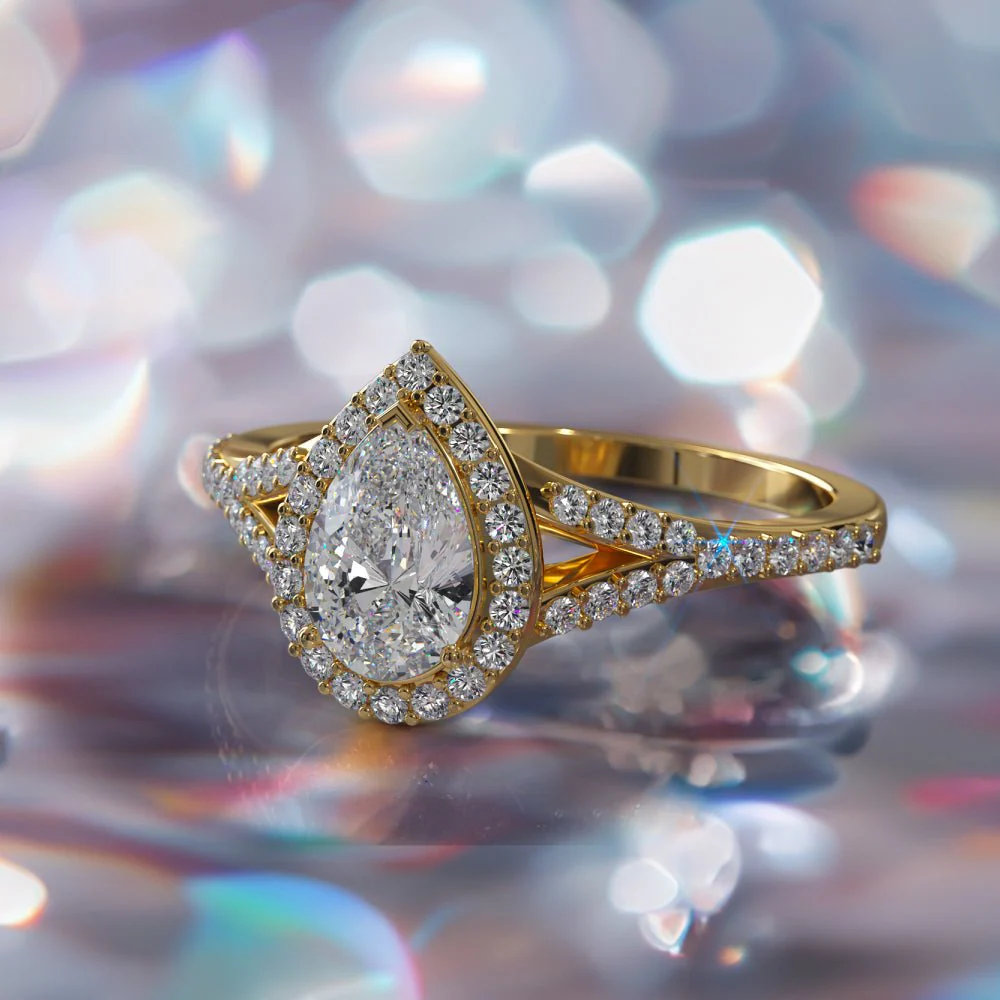 Pear Shape Halo Diamond Engagement Ring with 1.38 ct. (1.00 ct. center diamond) - Image 4