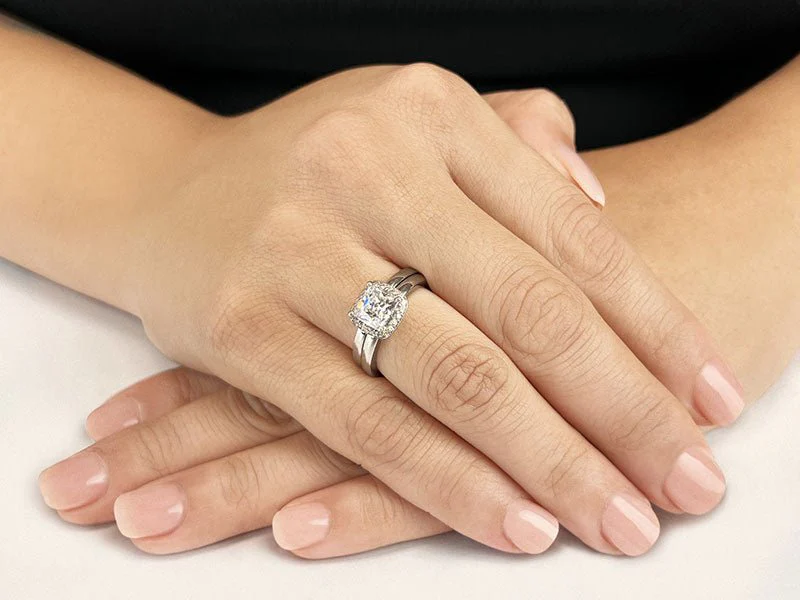 Perfect Halo Princess Square Frame Bridal Set Diamond  with 1.42 ct. (1.25 ct. center diamond) - Image 3
