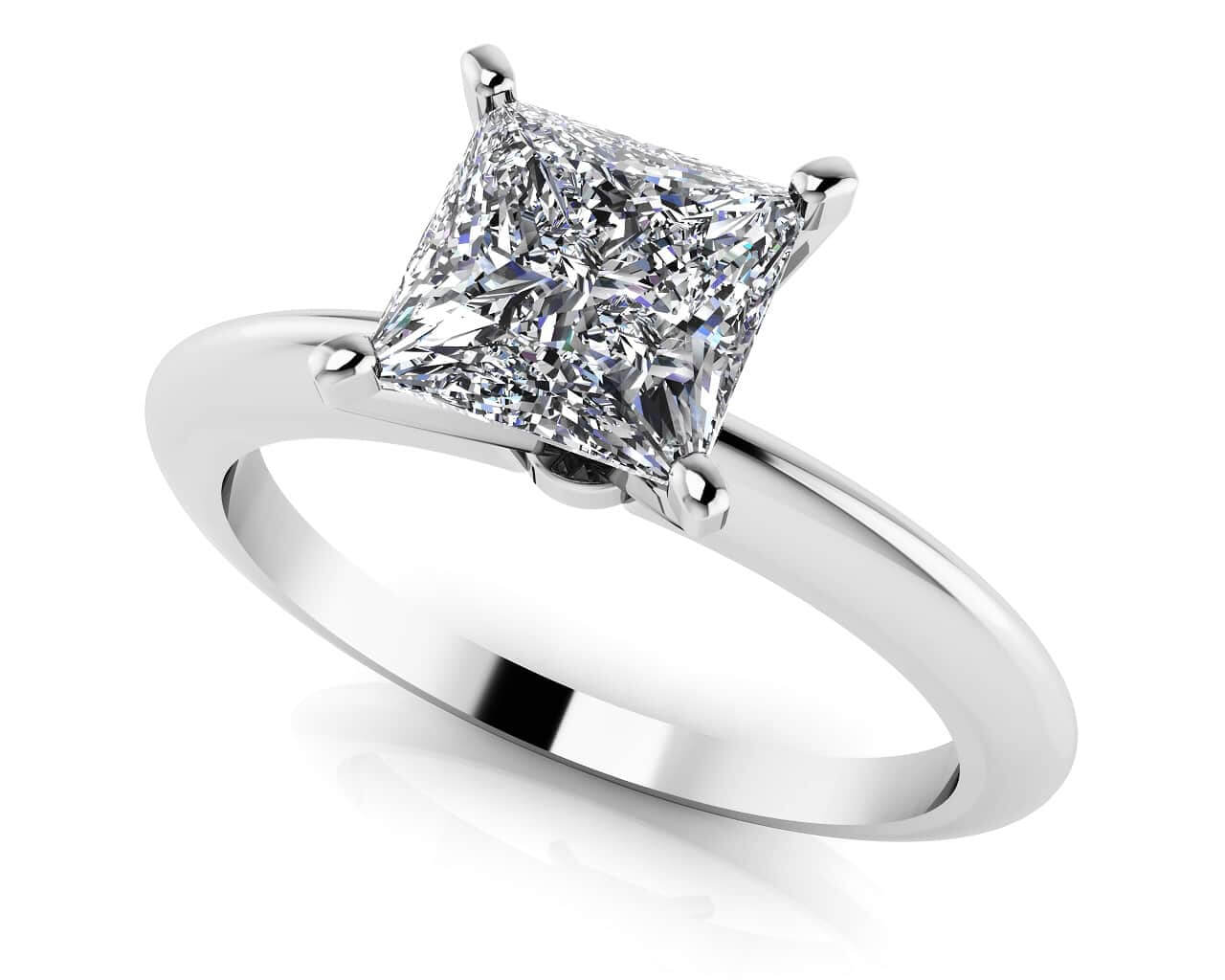 Perfect Princess Cut Diamond Solitaire Diamond Engagement Ring with 1.25 ct.(finished) 7mm