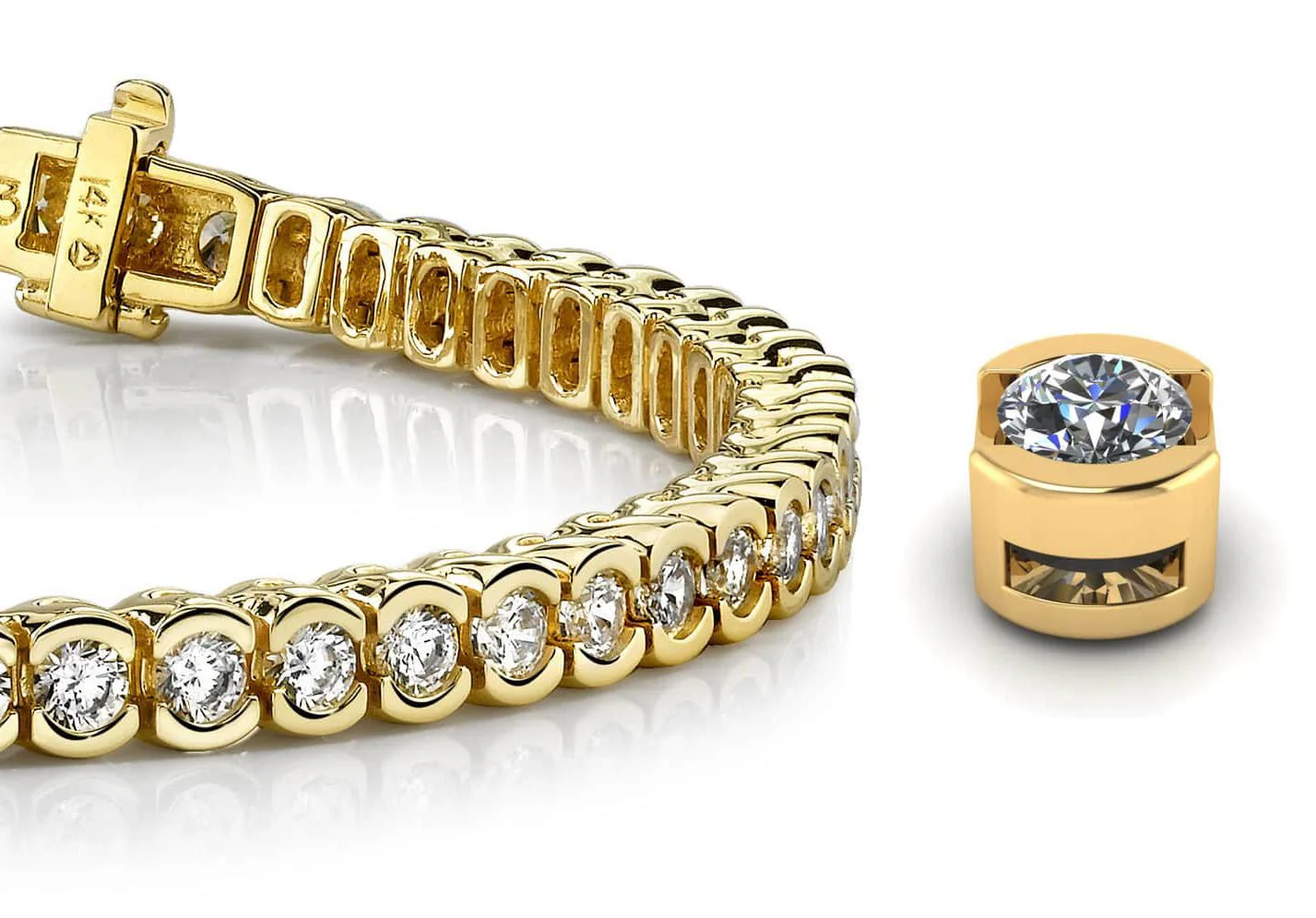 Pillow Bezel Set Diamond  Tennis Bracelet with 5.30 ct.(finished) 3.0mm - Image 2