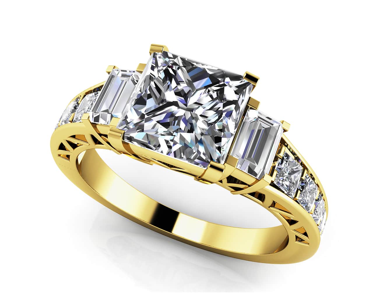 Princess And Baguette Diamond Engagement Ring with 3.01 ct. (2.00 ct. center diamond) - Image 2
