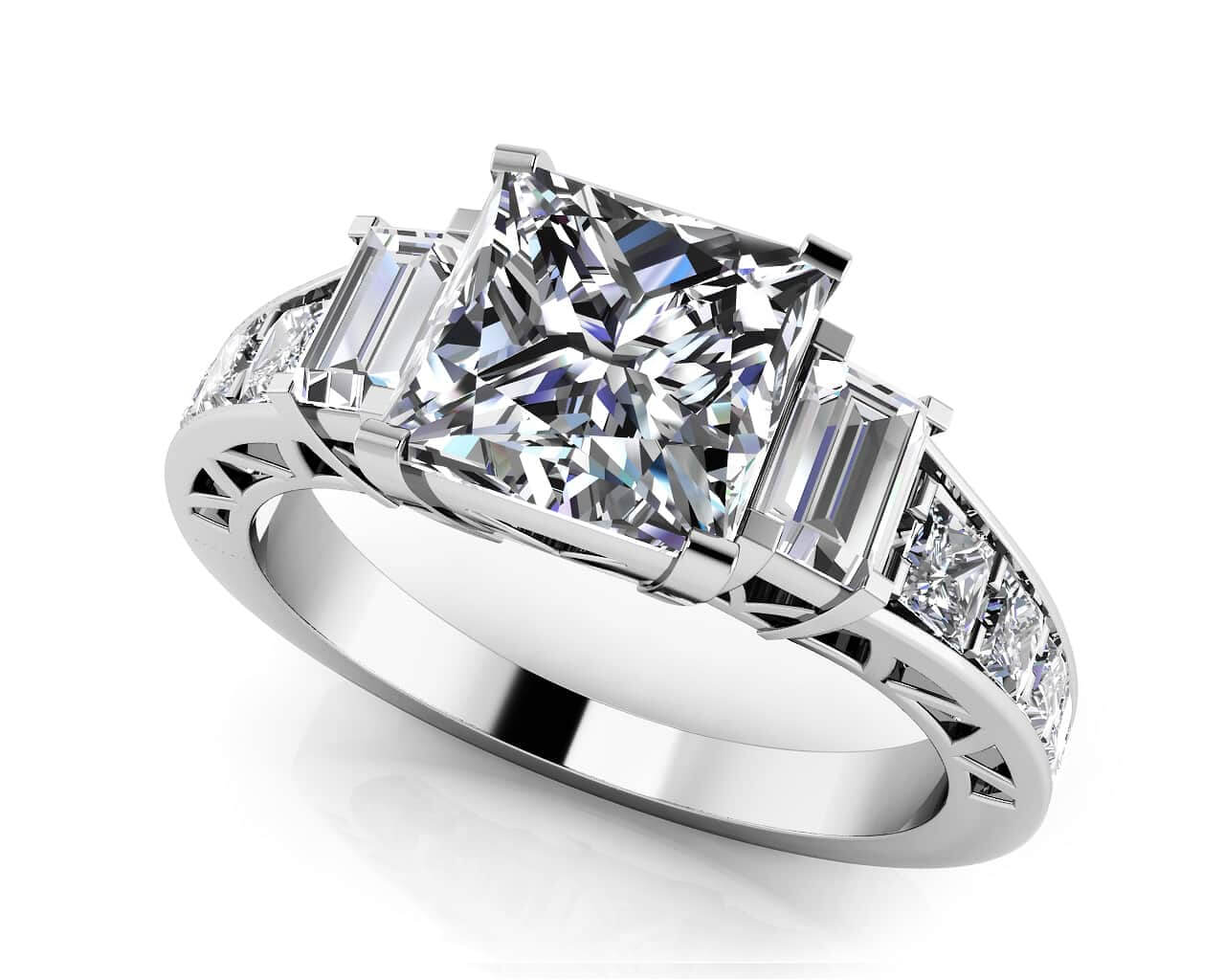 Princess And Baguette Lab-Grown Diamond Engagement Ring with 1.64 ct. (1.00 ct. center diamond)