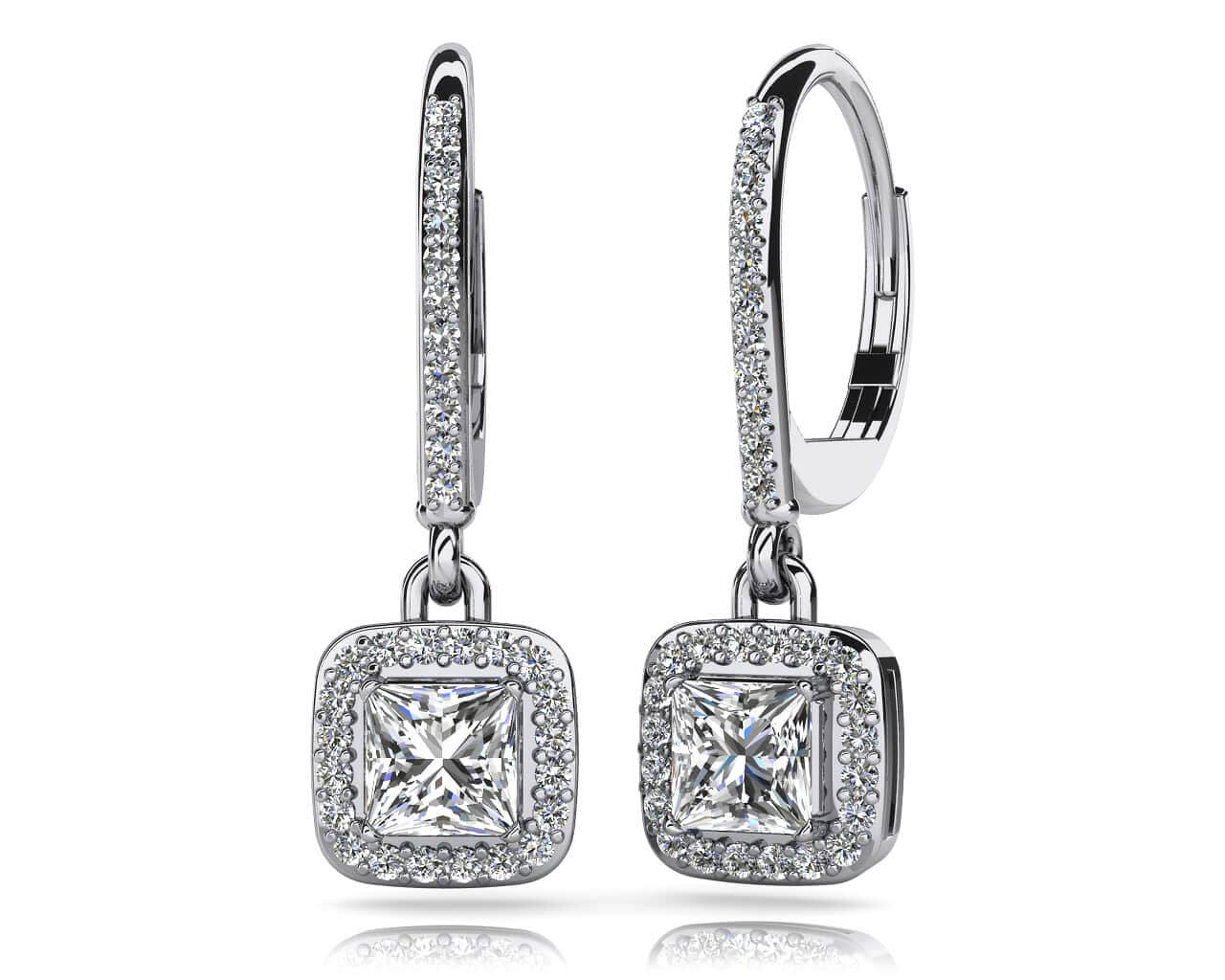 Princess Cut Diamond Allure Diamond Earrings with 1.09 ct. (2X0.40 ct. center diamonds)
