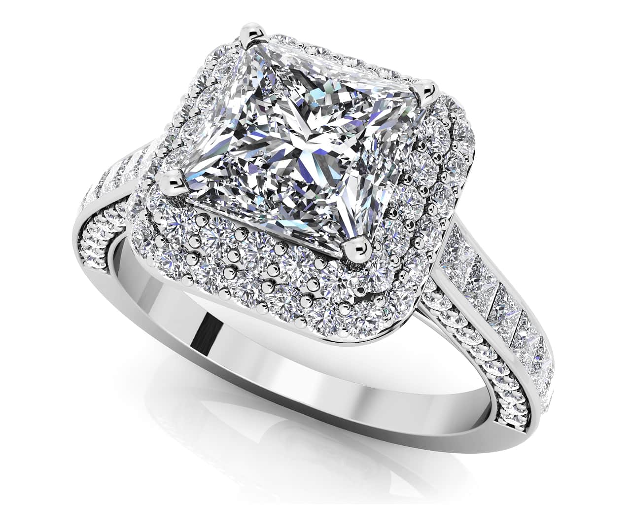 Princess Cut Diamond Double Frame Lab-Grown Diamond Engagement Ring with 1.60 ct. (0.50 ct. center diamond)