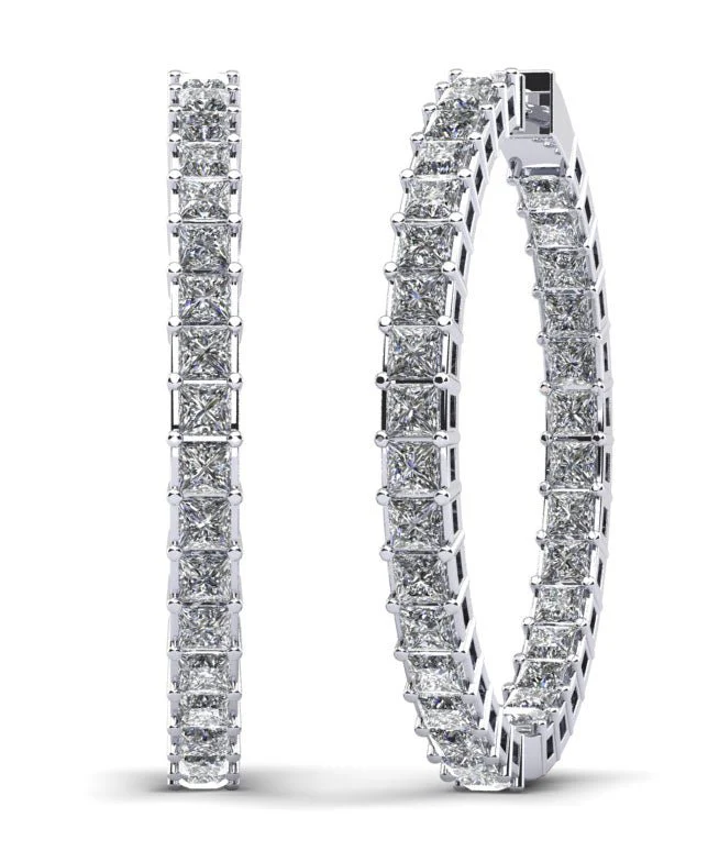 Princess Cut Diamond Hoop Earrings Large Diamond with 14.95 ct.(finished) 3.5mm
