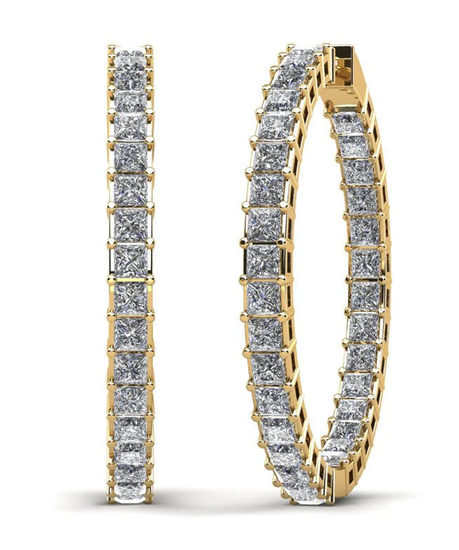 Princess Cut Diamond Hoop Earrings Large Diamond with 9.92 ct.(finished) 3mm - Image 2
