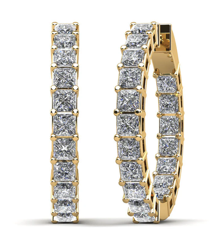 Princess Cut Diamond Hoop Earrings Small Lab-Grown Diamond with 8.54 ct.(finished) 3.5mm - Image 2