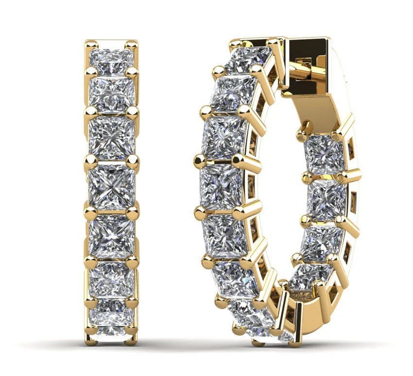Princess Cut Diamond Hoop Earrings X Small Diamond with 5.34 ct.(finished) 3.5mm - Image 2