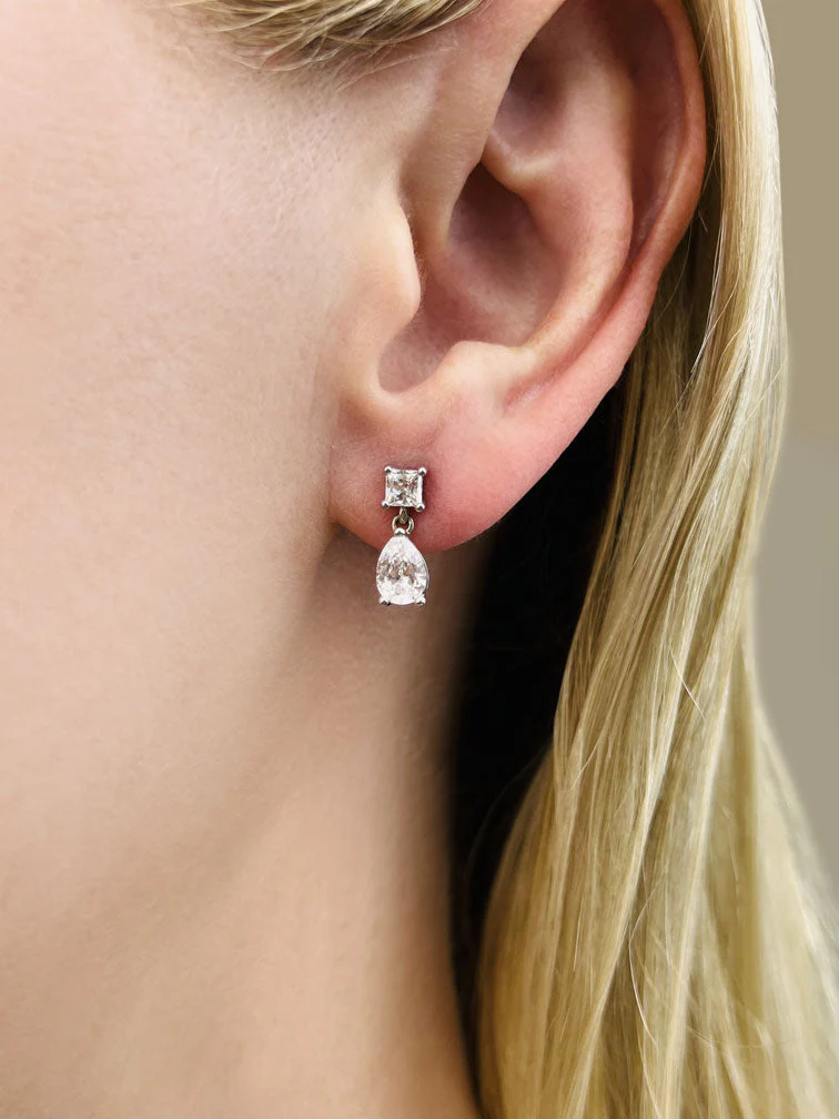Princess Cut Diamond TearDrop Diamond Earrings with 1.53 ct.(finished) 7x5mm, 3.5mm - Image 3