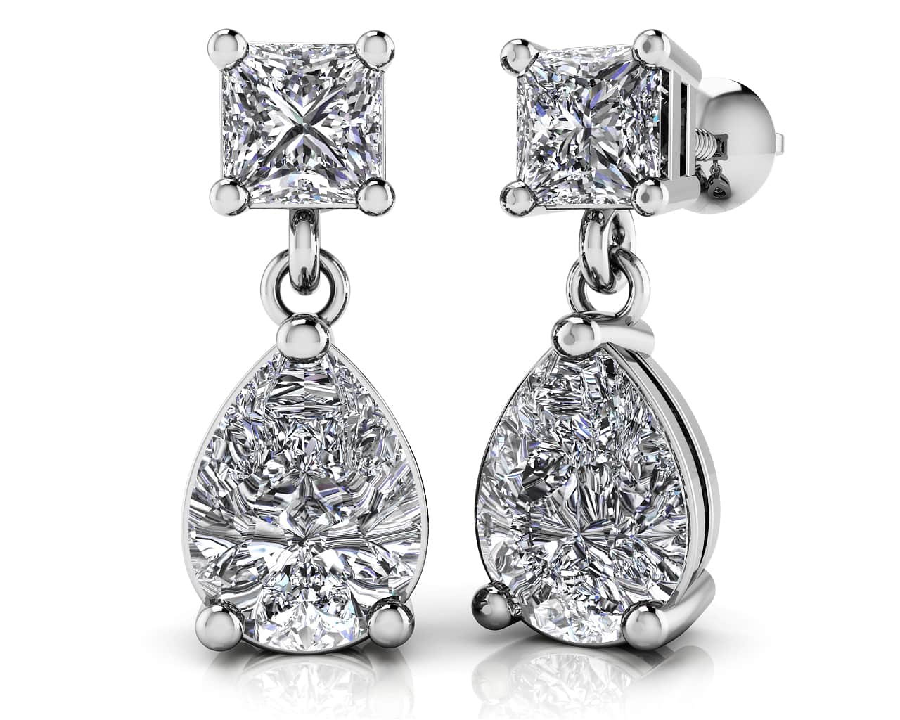 Princess Cut Diamond TearDrop Lab-Grown Diamond Earrings with 2.81 ct.(finished) 9x6mm, 4mm