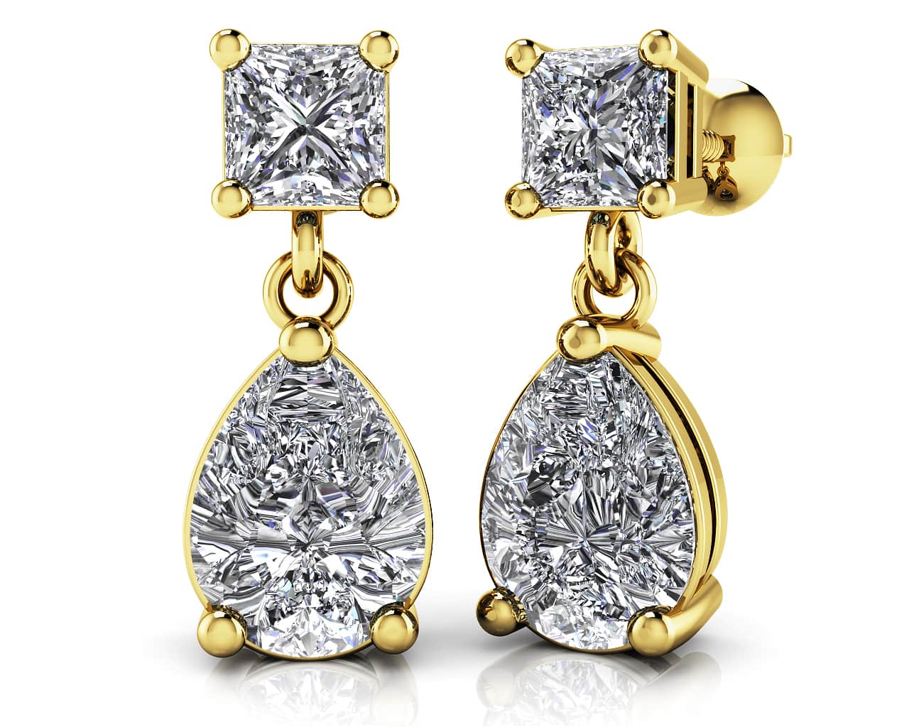 Princess Cut Diamond TearDrop Lab-Grown Diamond Earrings with 2.81 ct.(finished) 9x6mm, 4mm - Image 2
