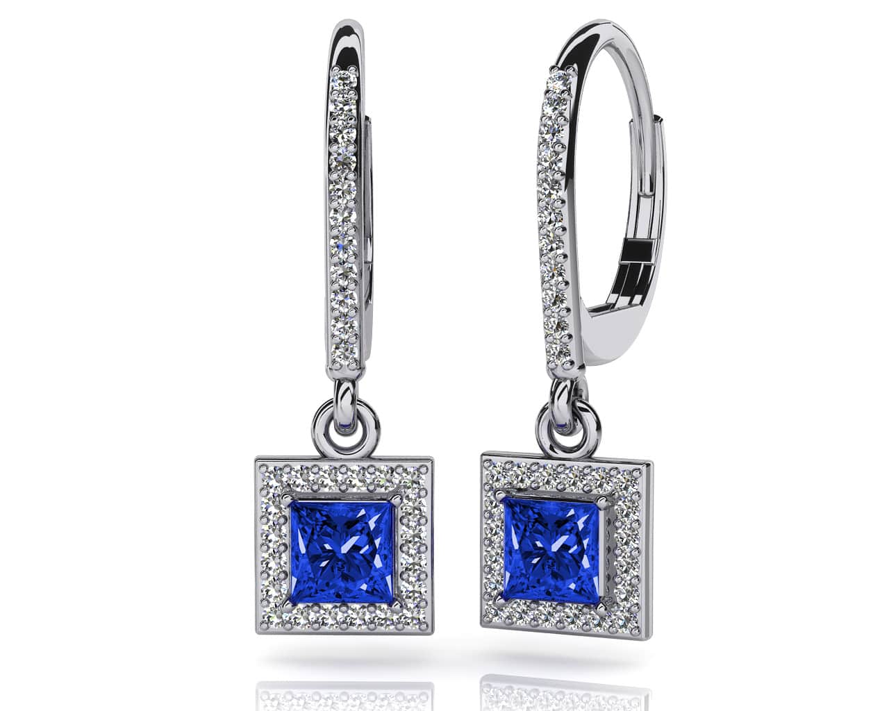 Princess Cut Diamonds And Gems Drop Diamond Earrings with 2.11 ct.(finished) 1.0mm, 5.2mm