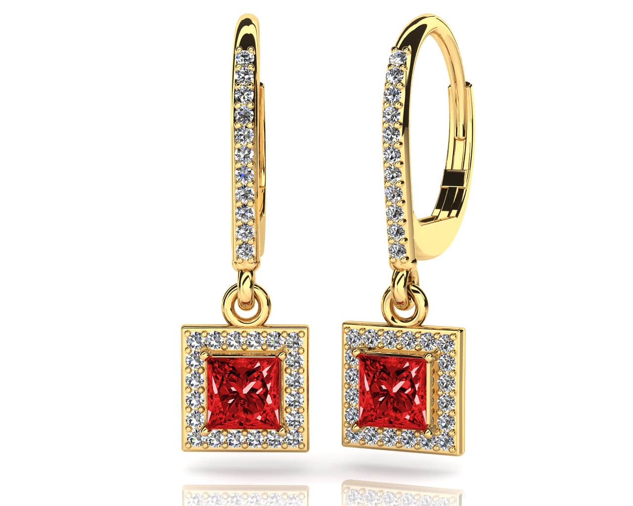 Princess Cut Diamonds And Gems Drop Diamond Earrings with 2.11 ct.(finished) 1.0mm, 5.2mm - Image 2