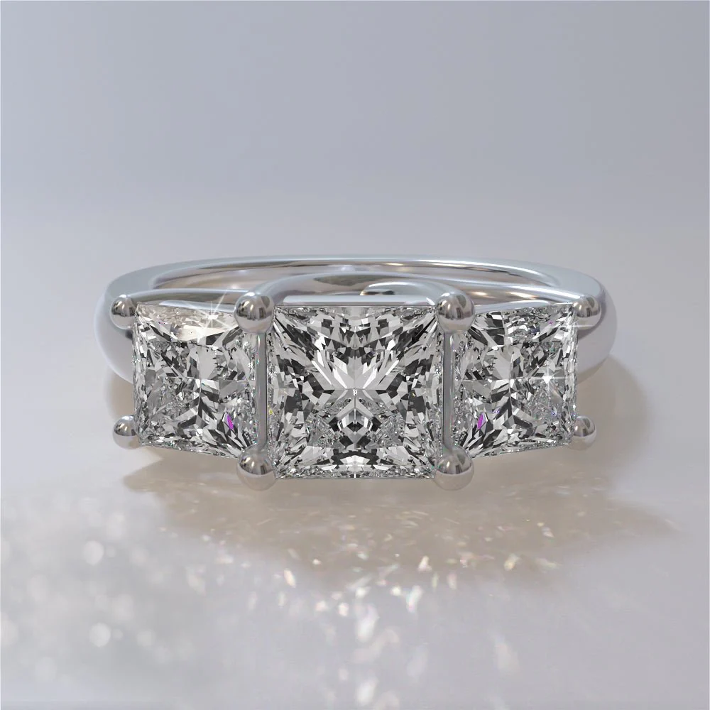Princess Cut Swirl Three Stone Diamond Engagement Ring with 2.00 ct. (1.00 ct. center diamond) - Image 3