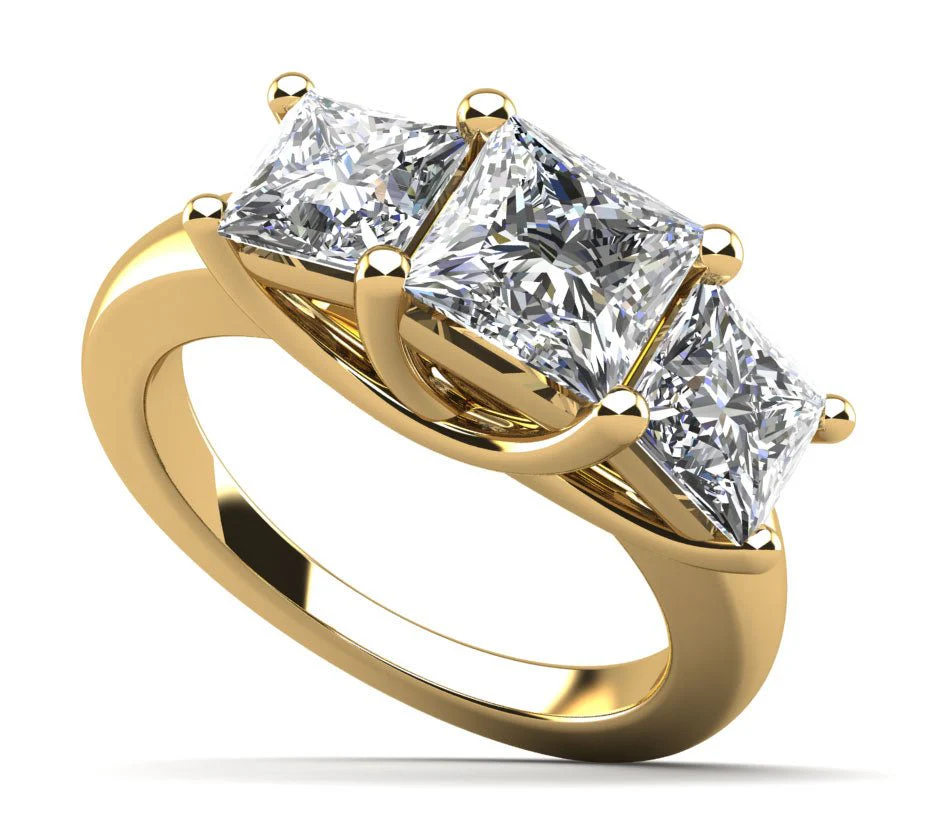 Princess Cut Swirl Three Stone Diamond Engagement Ring with 2.90 ct. (1.40 ct. center diamond) - Image 2