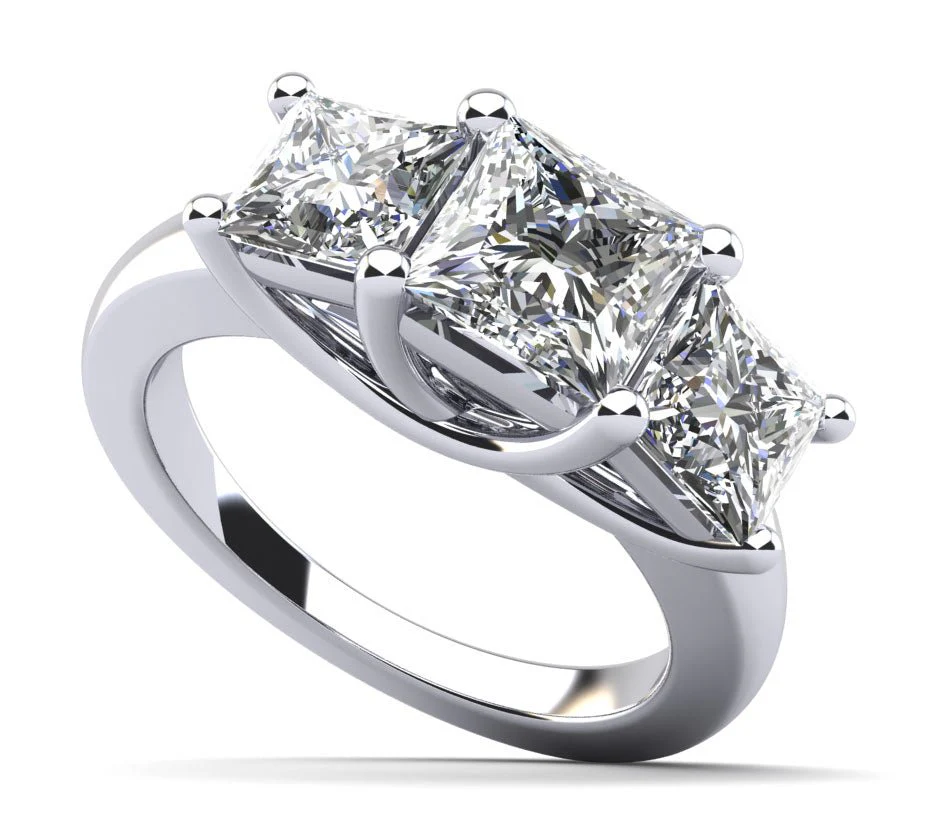 Princess Cut Swirl Three Stone Diamond Engagement Ring with 4.00 ct. (2.00 ct. center diamond)