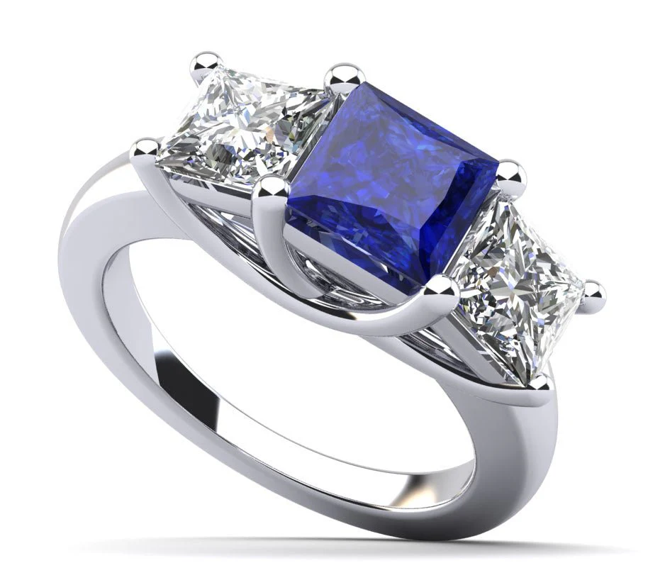 Princess Cut Swirl Three Stone Lab-Grown Diamond Ring with 4.00 ct.(finished) 5.5mm, 7mm Emerald