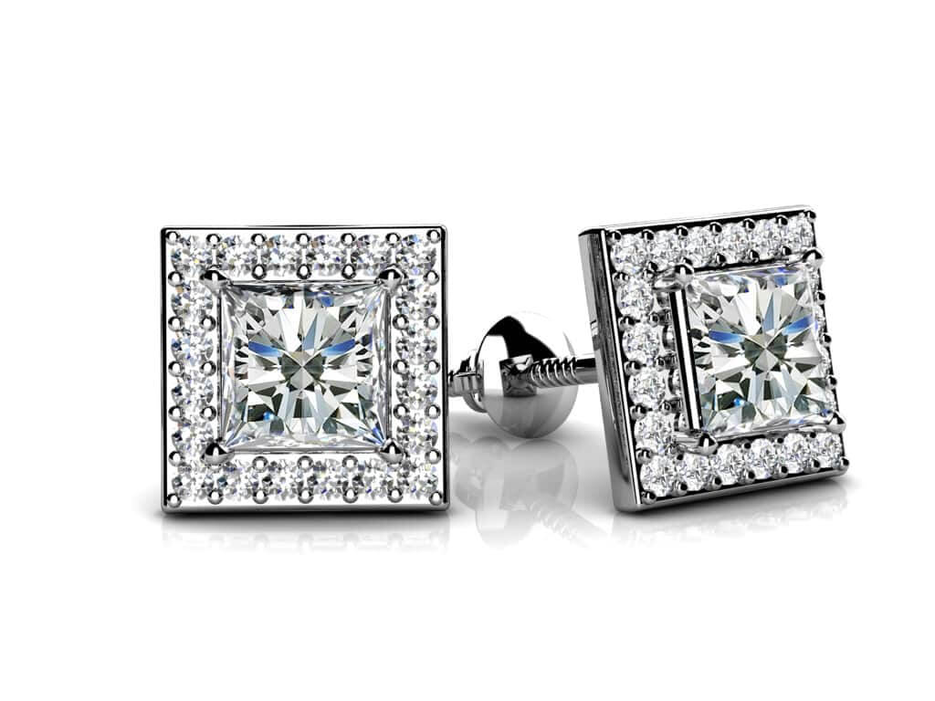 Princess Designer Diamond Stud Earrings with 0.47 ct. (2X0.16 ct. center diamonds)
