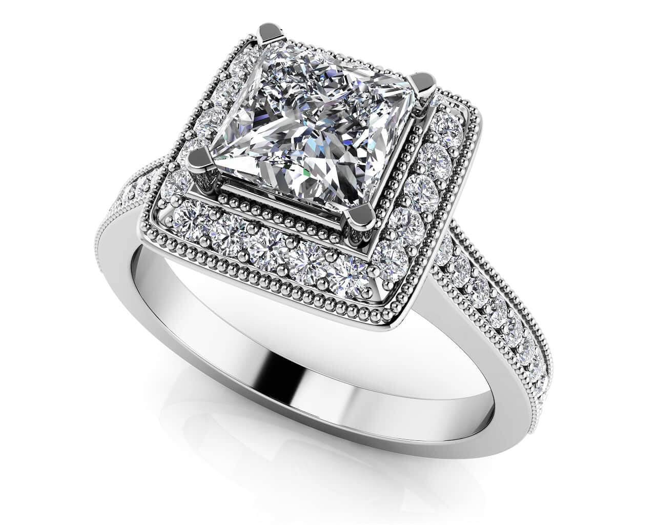 Princess Dream Frame Vintage Style Diamond Engagement Ring with 1.34 ct. (1.00 ct. center diamond)