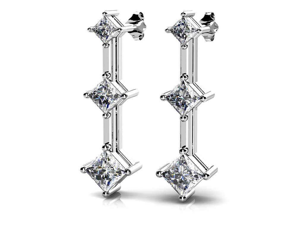 Princess Triple Lab-Grown Diamond Earrings with 1.04 ct.(finished) 2.4mm, 3mm, 3.5mm