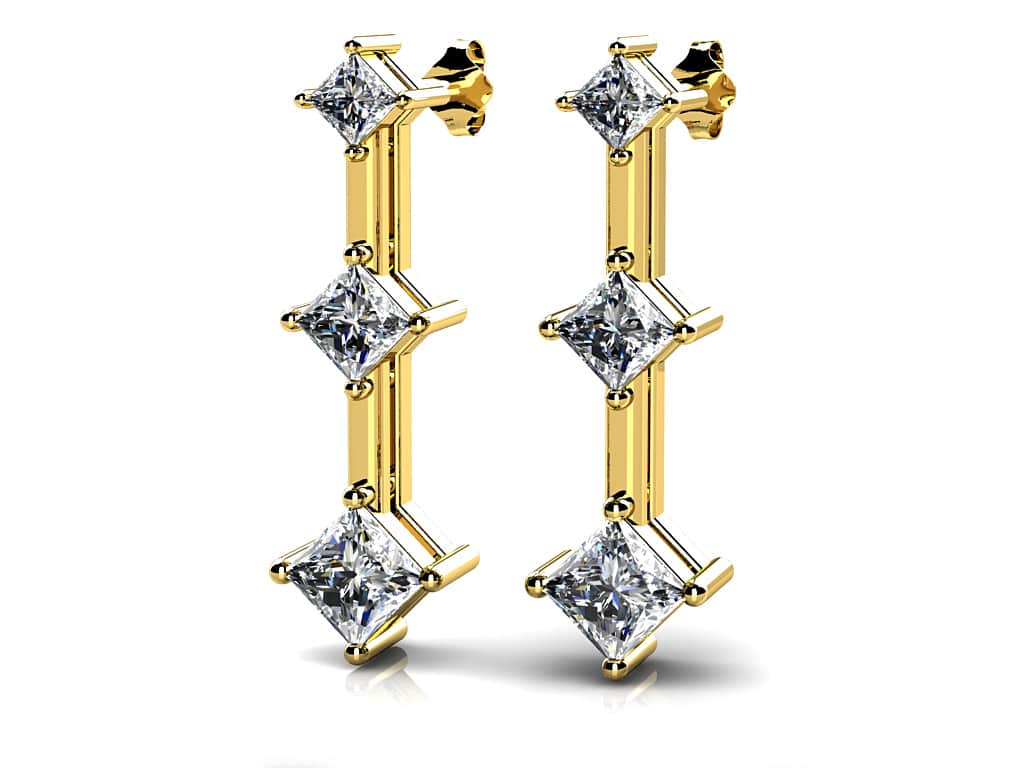 Princess Triple Lab-Grown Diamond Earrings with 1.04 ct.(finished) 2.4mm, 3mm, 3.5mm - Image 2