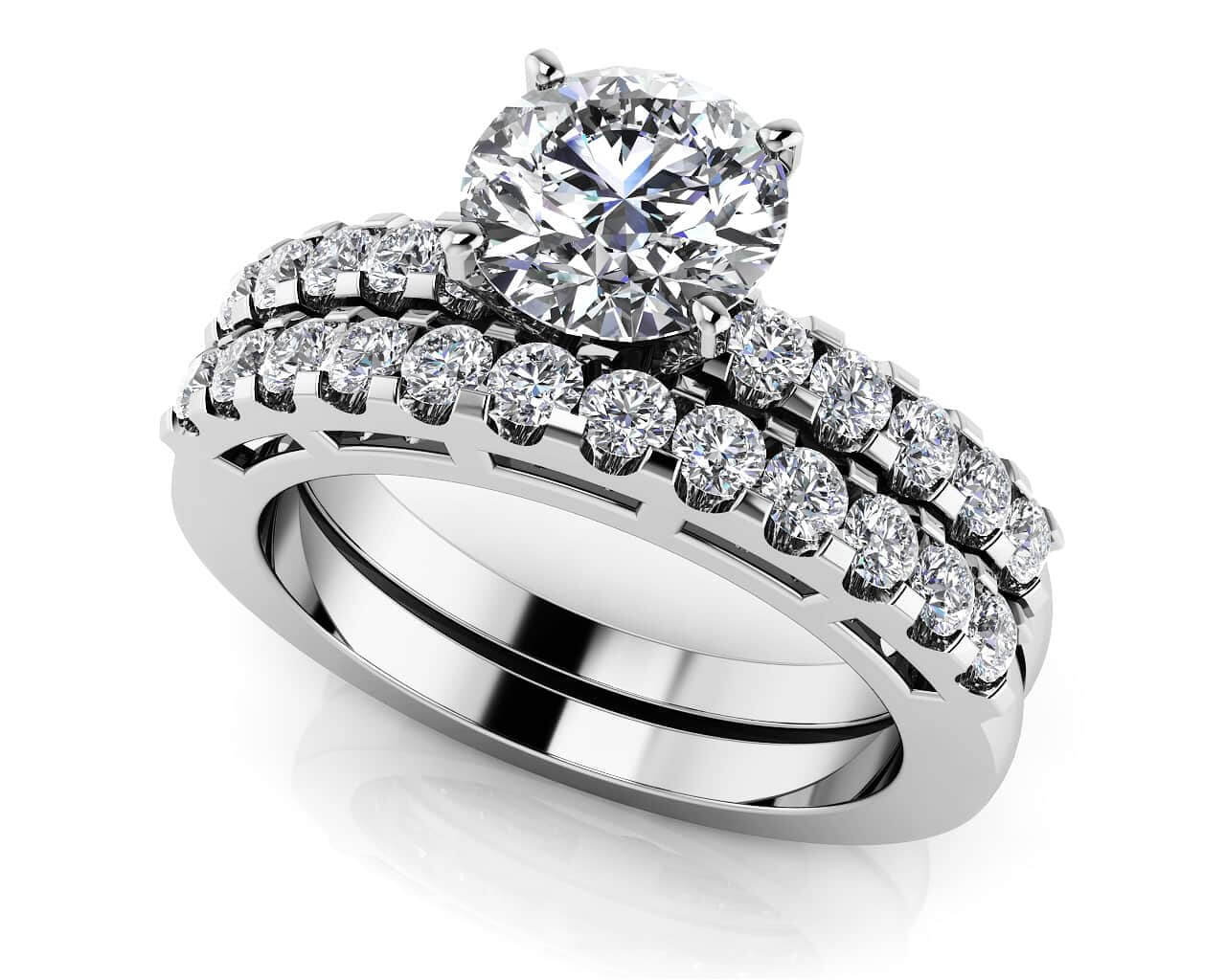 Prong Set Diamond Laden Bridal Set Diamond with 1.48 ct. (0.75 ct. center diamond)