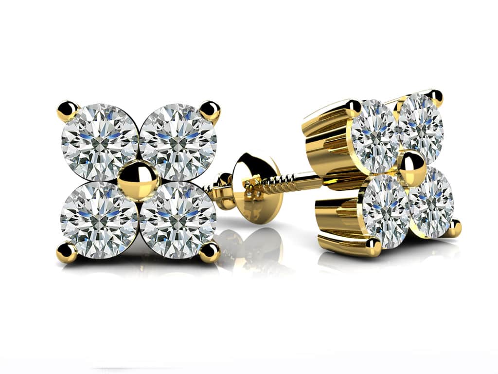Quad Block Diamond Studs Solitaire Earrings Lab-Grown Diamond with 0.96 ct.(finished) 3.1mm - Image 2