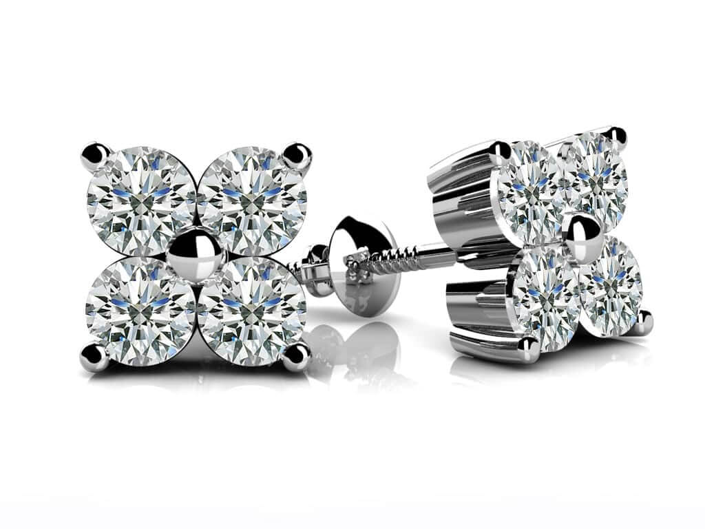 Quad Block Diamond Studs Solitaire Earrings Lab-Grown Diamond with 1.52 ct.(finished) 3.7mm