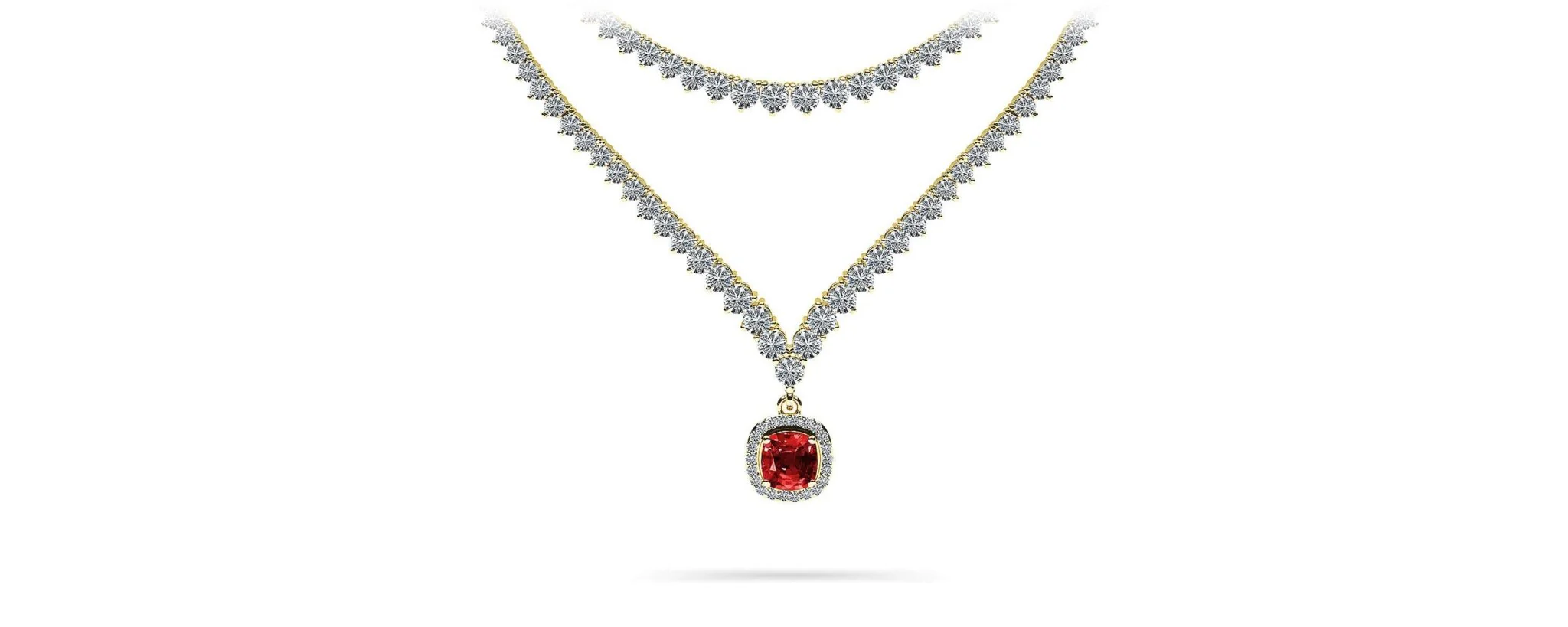 Ravishing Cushion Cut 2 Row 3 Prong Diamond Necklace with 16.10 ct.(finished) Emerald - Image 2