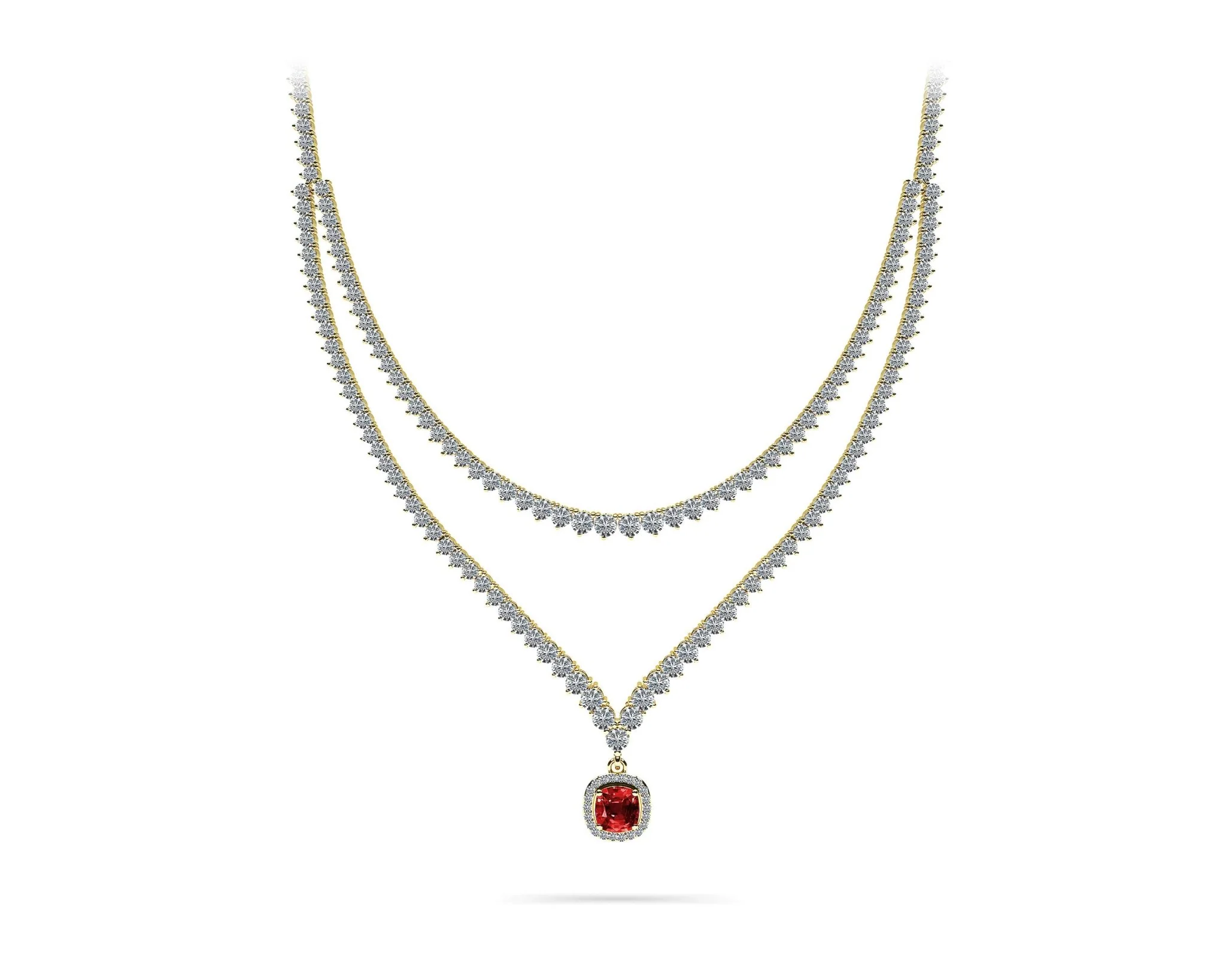 Ravishing Cushion Cut 2 Row 3 Prong Diamond Necklace with 16.10 ct.(finished) Emerald - Image 4