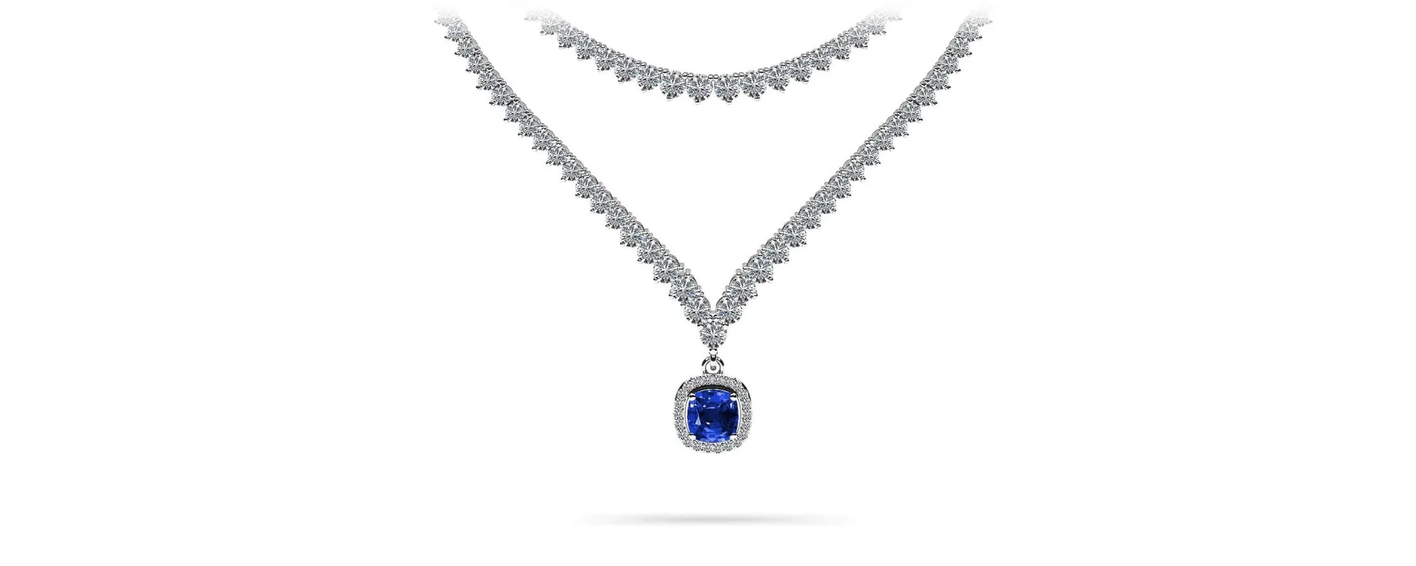 Ravishing Cushion Cut 2 Row 3 Prong Lab-Grown Diamond Necklace with 16.10 ct.(finished) Emerald
